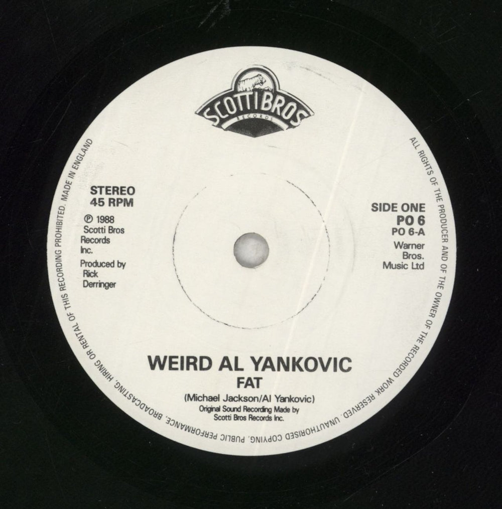 Weird Al Yankovic Fat UK 7" vinyl single (7 inch record / 45) YAN07FA852848