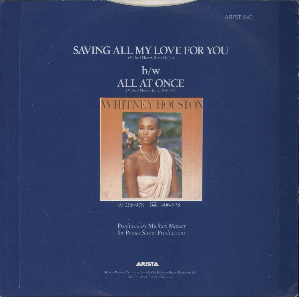 Whitney Houston Saving All My Love For You - Silver injection UK 7" vinyl single (7 inch record / 45)