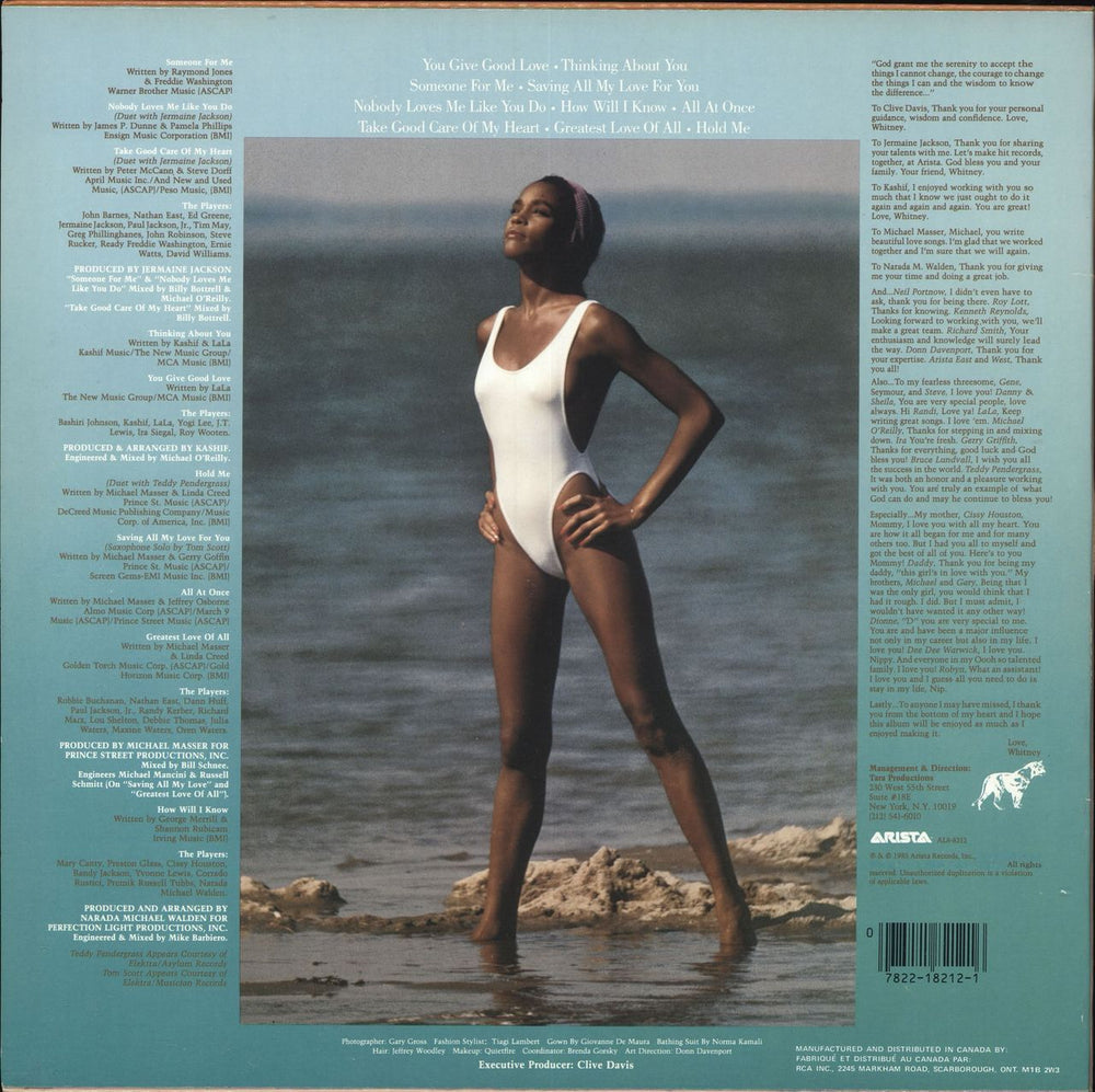 Whitney Houston Whitney Houston Canadian vinyl LP album (LP record)