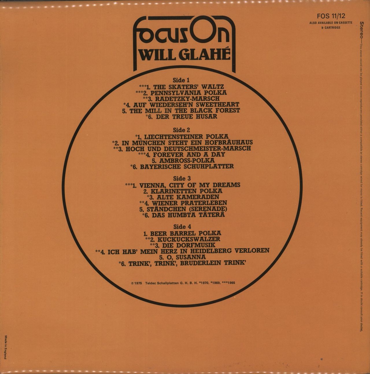 Will Glahé Focus On UK 2-LP vinyl record set (Double LP Album)