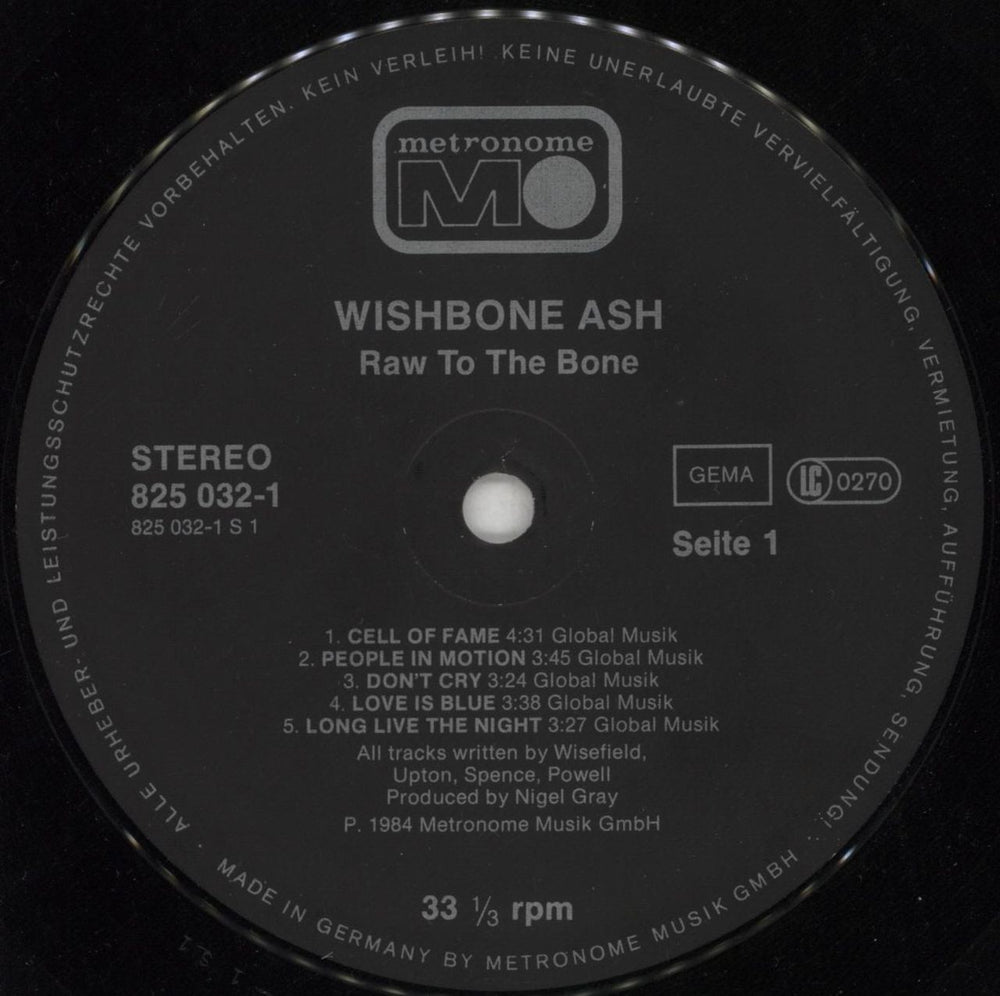 Wishbone Ash Raw To The Bone German vinyl LP album (LP record) WSHLPRA610608