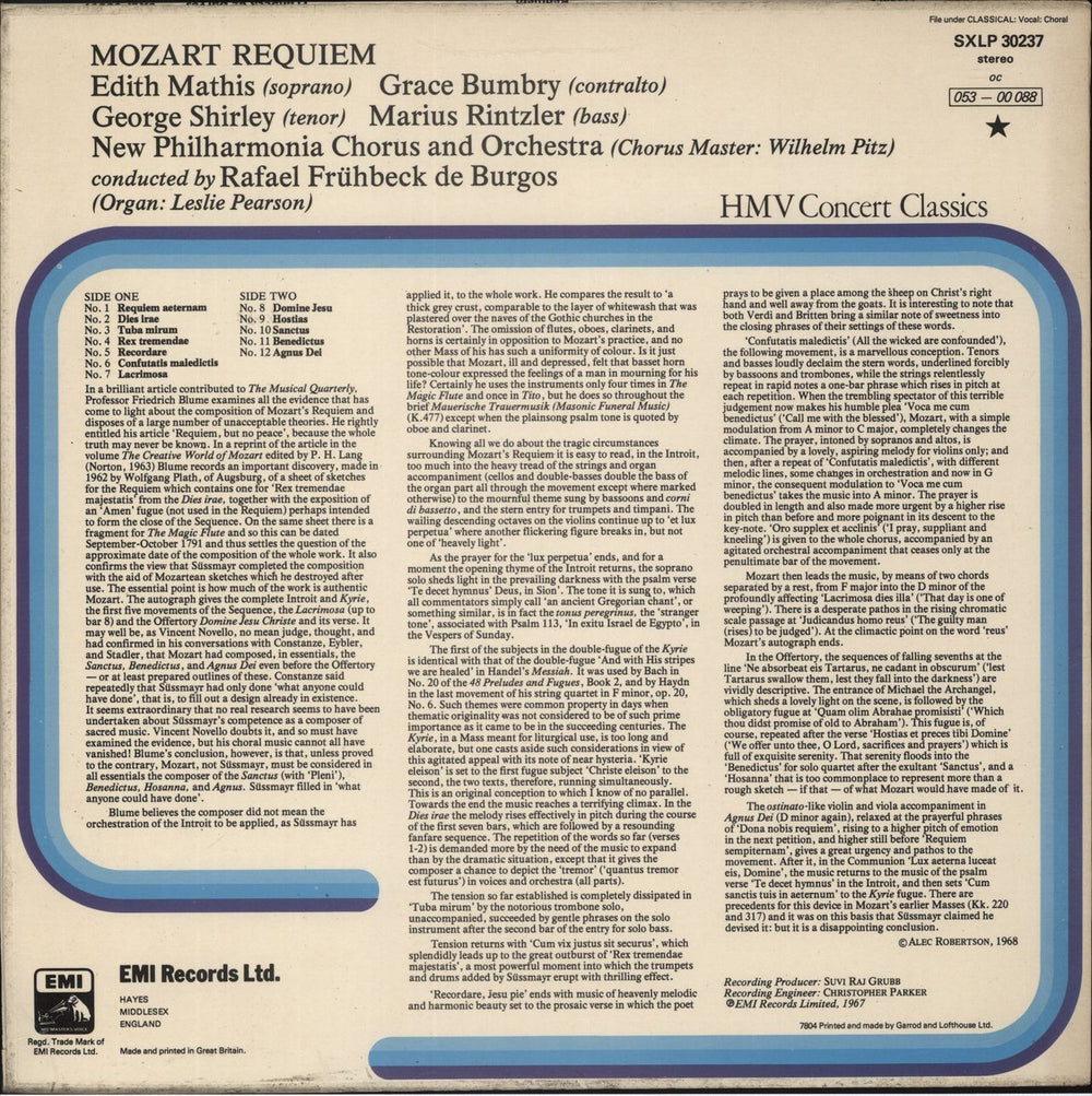 Wolfgang Amadeus Mozart Mozart: Requiem In D Minor, K.626 UK vinyl LP album (LP record)