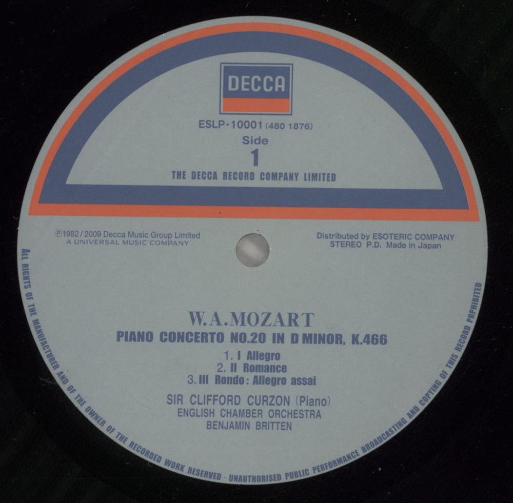 Wolfgang Amadeus Mozart Piano Concertos No.20 K.466 & No.27 K.595 - 200gm Vinyl Japanese vinyl LP album (LP record) WZMLPPI878695