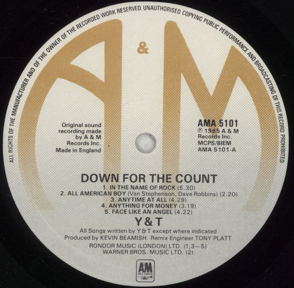 Y&T Down For The Count UK vinyl LP album (LP record) Y&TLPDO277136