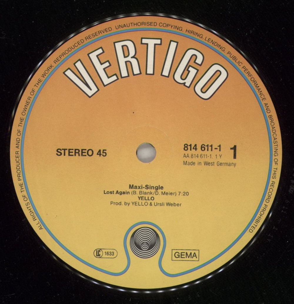 Yello Lost Again German 12" vinyl single (12 inch record / Maxi-single) YEL12LO868951