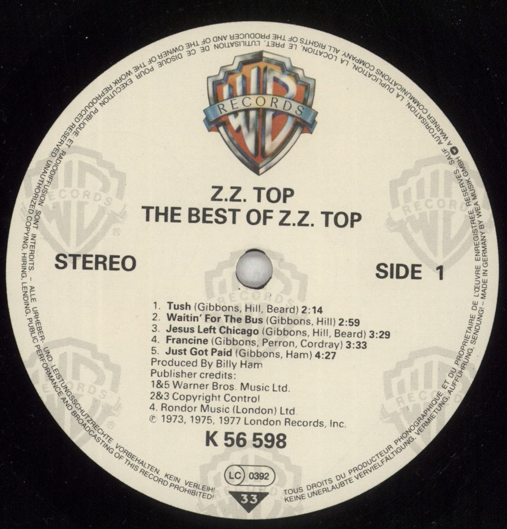 ZZ Top The Best Of ZZ Top German vinyl LP album (LP record) ZZTLPTH873702