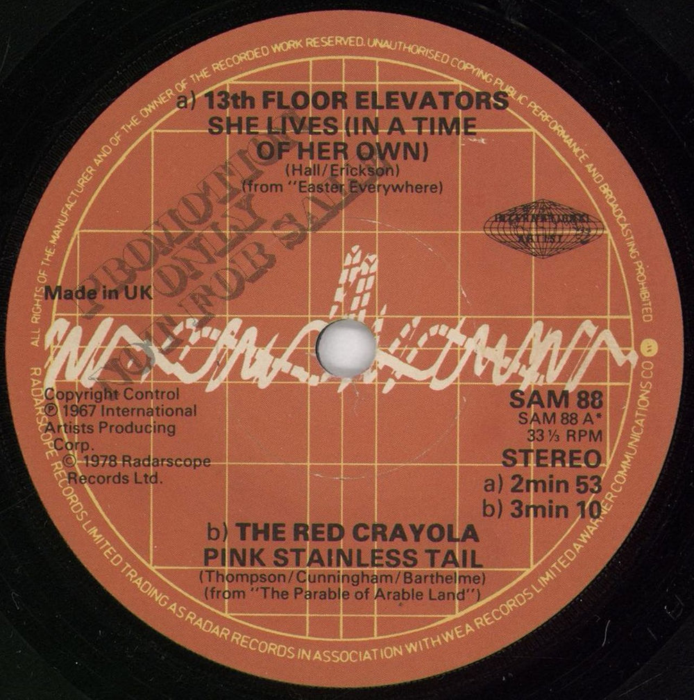 13th Floor Elevators 4 Song EP UK 7" vinyl single (7 inch record / 45) SAM88