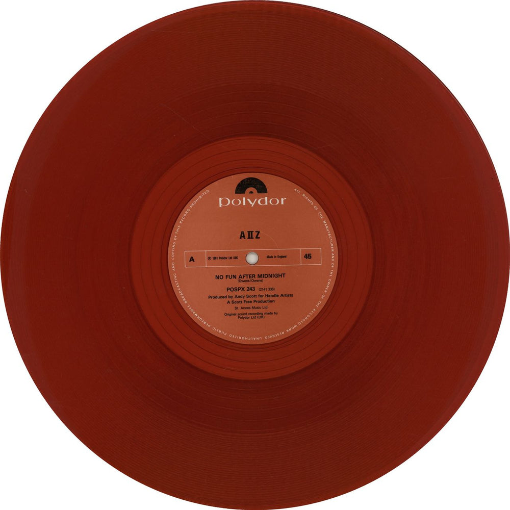 A II Z No Fun After Midnight - Red Vinyl - Autographed UK 12" vinyl single (12 inch record / Maxi-single) A2Z12NO654438