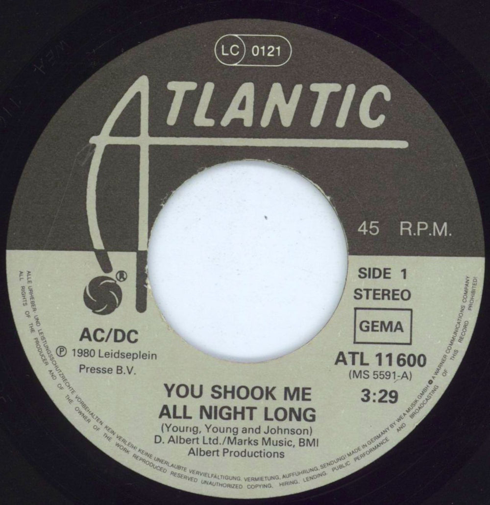 AC/DC You Shook Me All Night Long - Sleeve Error German 7" vinyl single (7 inch record / 45) ACD07YO807642