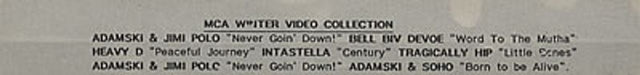 Adamski Never Goin' Down UK Promo video (VHS or PAL or NTSC) PROMO VIDEO