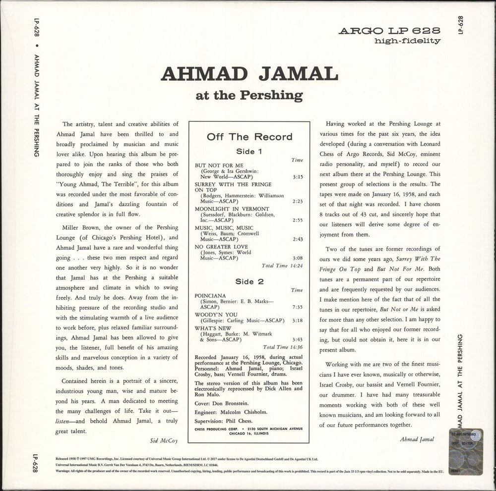 Ahmad Jamal At The Pershing - 180gm Vinyl - Sealed + Booklet UK vinyl LP album (LP record) 9772052048033