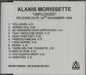 Alanis Morissette Unplugged UK Promo CD-R acetate CDR