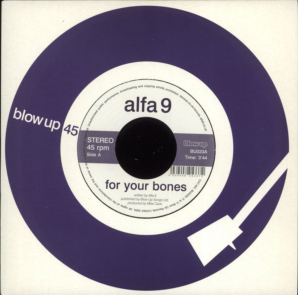 Alfa9 For Your Bones UK 7" vinyl single (7 inch record / 45) BU033