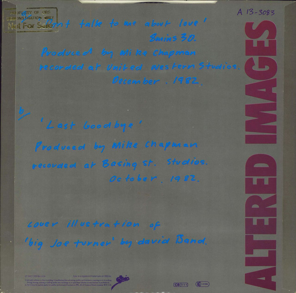 Altered Images Don't Talk To Me About Love - Demo UK 12" vinyl single (12 inch record / Maxi-single)