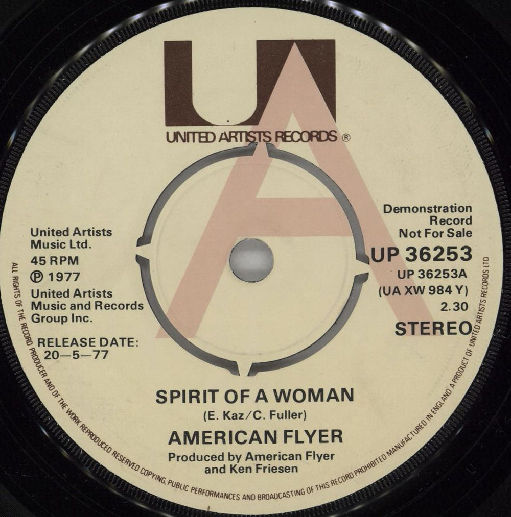 American Flyer Spirit Of A Woman UK Promo 7" vinyl single (7 inch record / 45) UP36253