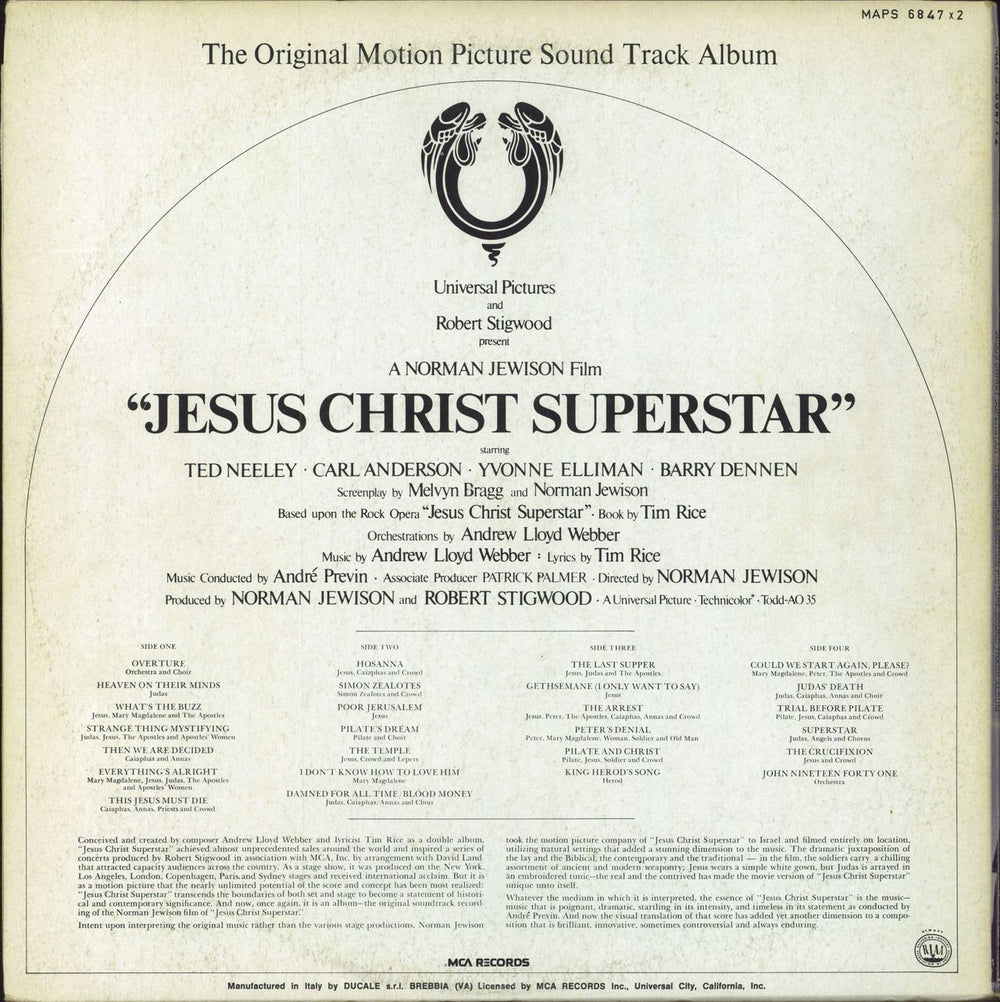 Andrew Lloyd Webber & Tim Rice Jesus Christ Superstar Italian 2-LP vinyl record set (Double LP Album)