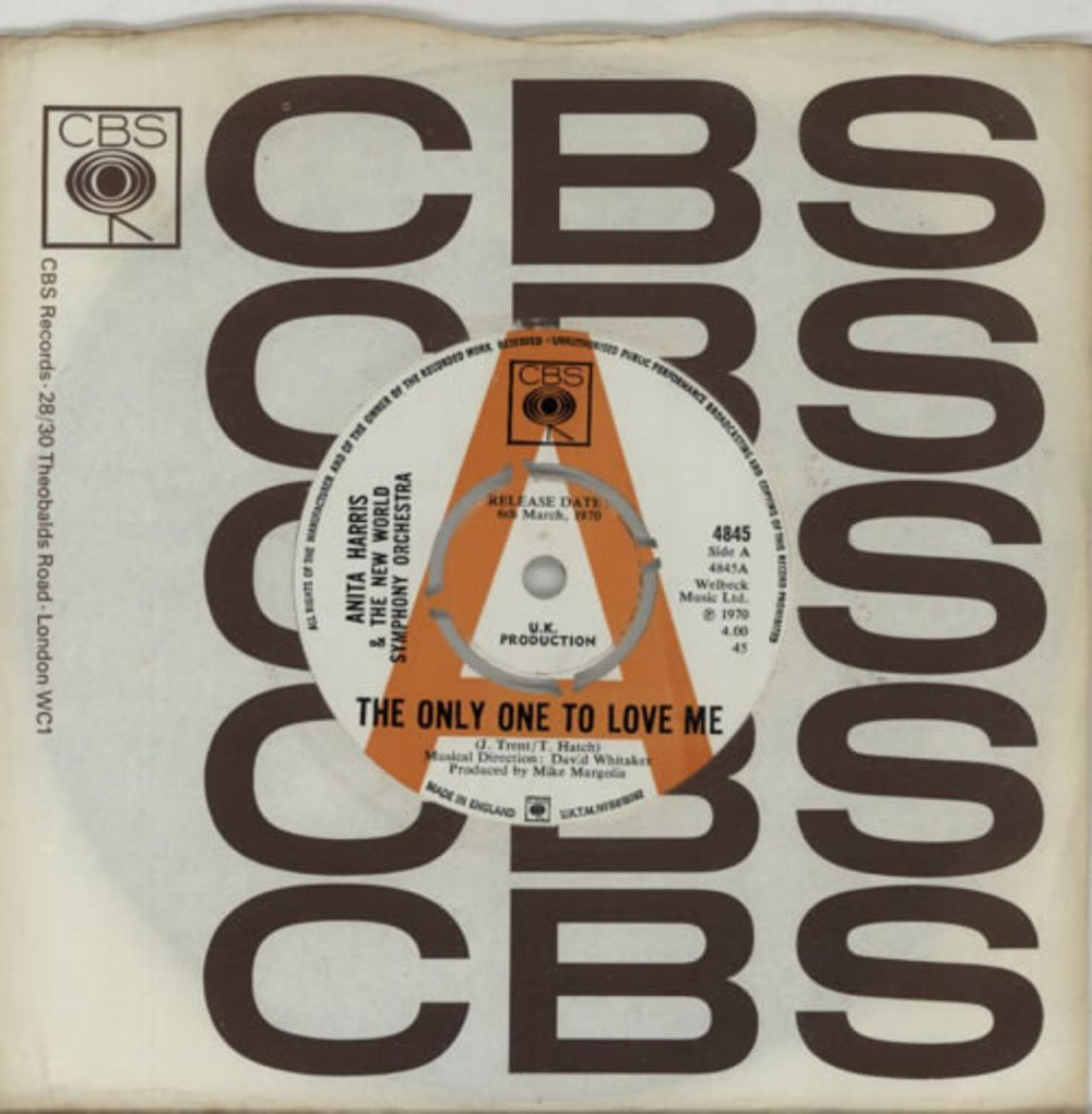 Anita Harris The Only One To Love Me - A Label UK Promo 7" vinyl single (7 inch record / 45) 4845