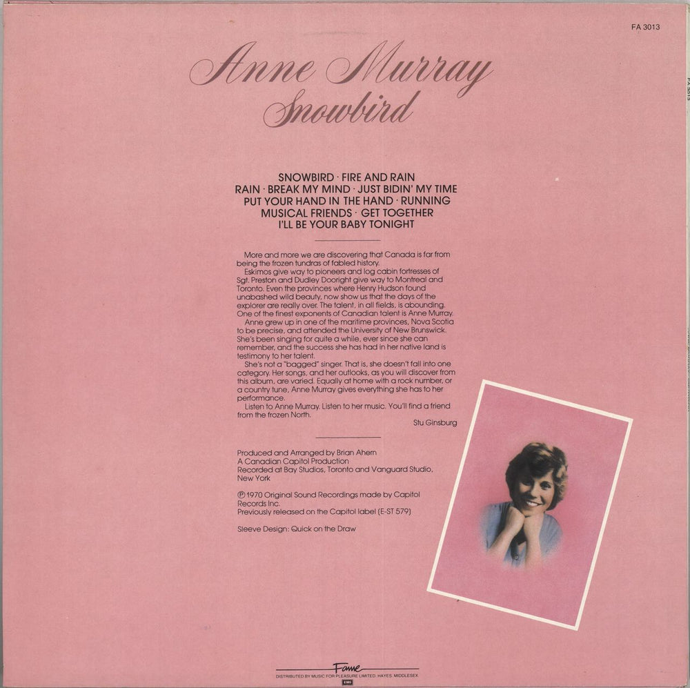 Anne Murray Snowbird UK vinyl LP album (LP record) AMYLPSN735075