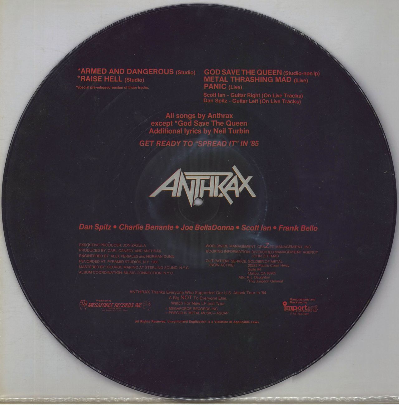 Anthrax Armed And Dangerous UK Picture disc LP