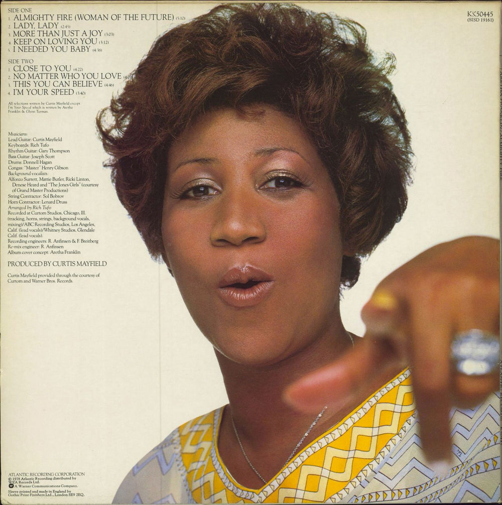 Aretha Franklin Almighty Fire UK vinyl LP album (LP record)