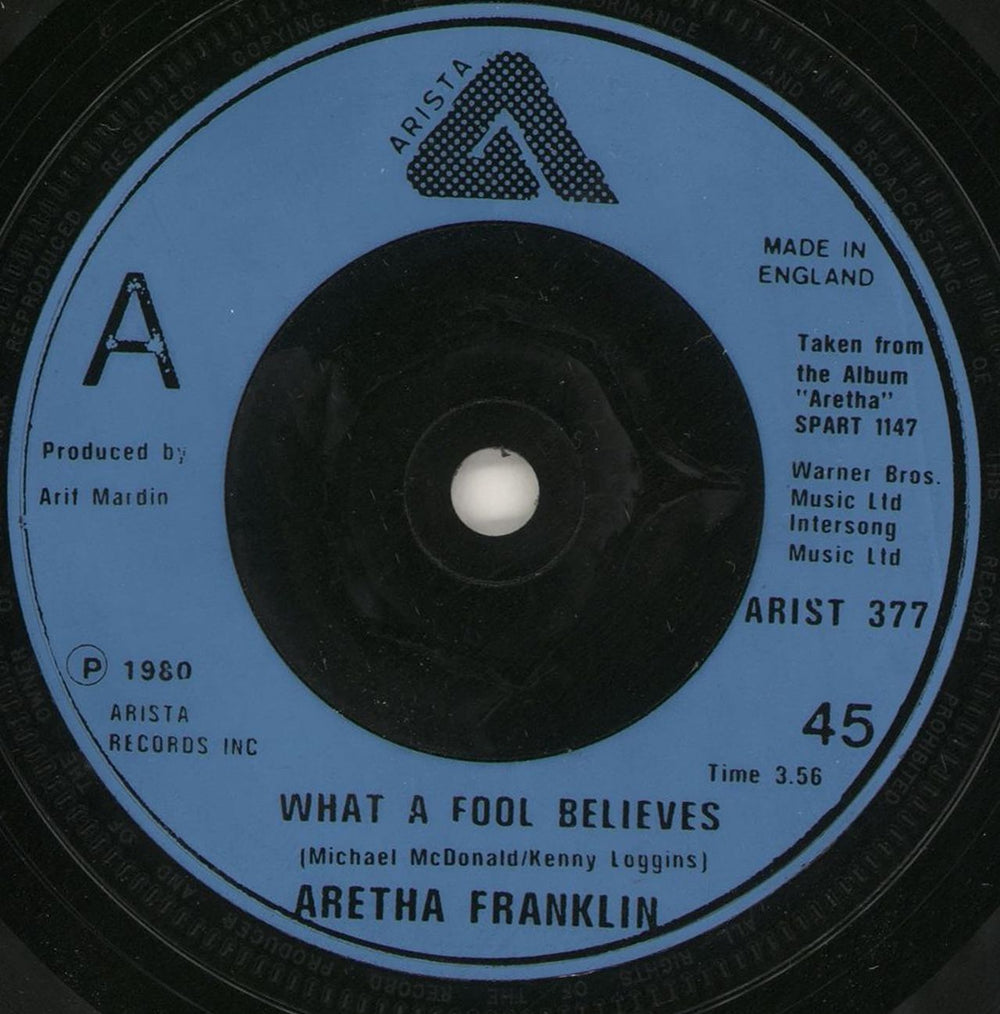 Aretha Franklin What A Fool Believes UK 7" vinyl single (7 inch record / 45) ARIST377