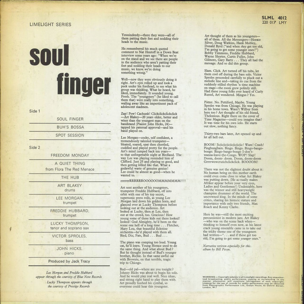 Art Blakey & The Jazz Messengers Soul Finger UK vinyl LP album (LP record)