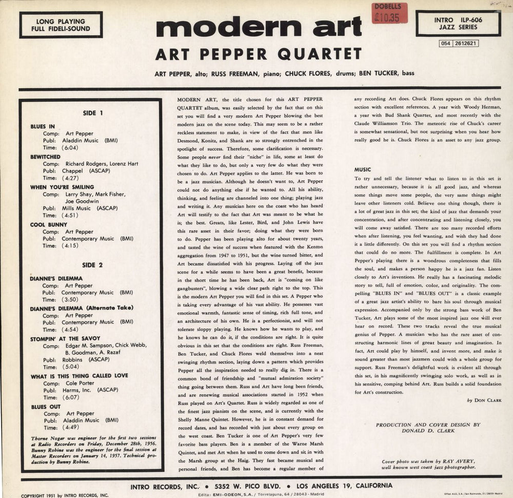 Art Pepper Modern Art Spanish vinyl LP album (LP record)