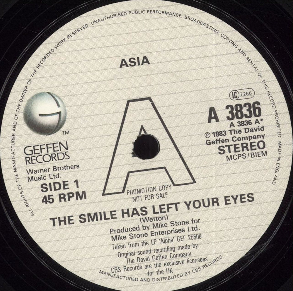 Asia The Smile Has Left Your Eyes UK Promo 7" vinyl single (7 inch record / 45) ASI07TH520556