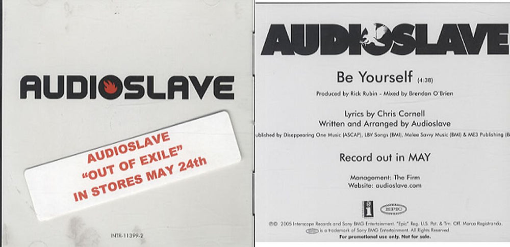 Audioslave Be Yourself - picture sleeve + sticker US Promo CD single (CD5 / 5") INTR-11399-02