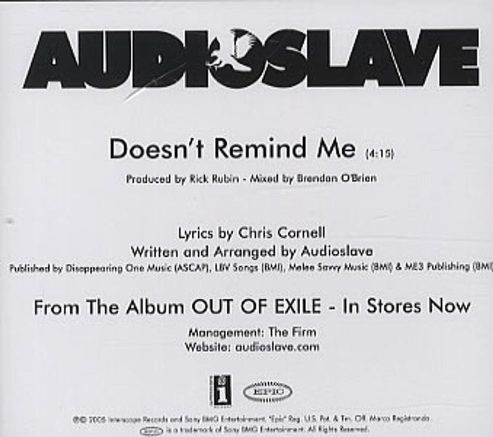 Audioslave Doesn't Remind Me US CD-R acetate CDR ACETATE
