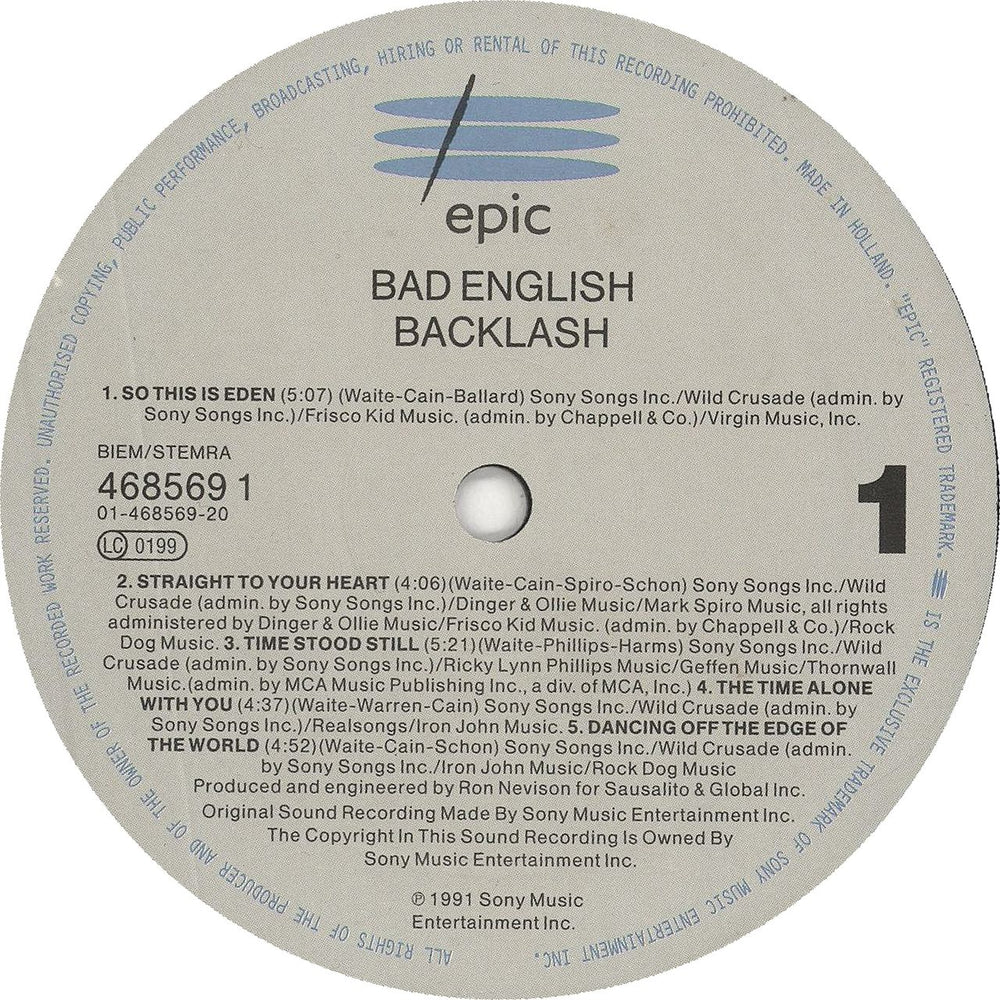 Bad English Backlash Dutch Promo vinyl LP album (LP record) BEGLPBA745472