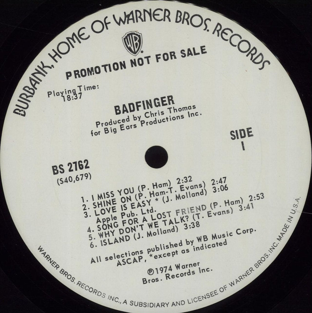 Badfinger Badfinger US Promo vinyl LP album (LP record) BDFLPBA56878