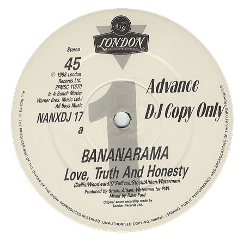 Bananarama Love Truth & Honesty UK Promo 12" vinyl single (12 inch record / Maxi-single) NANXDJ17