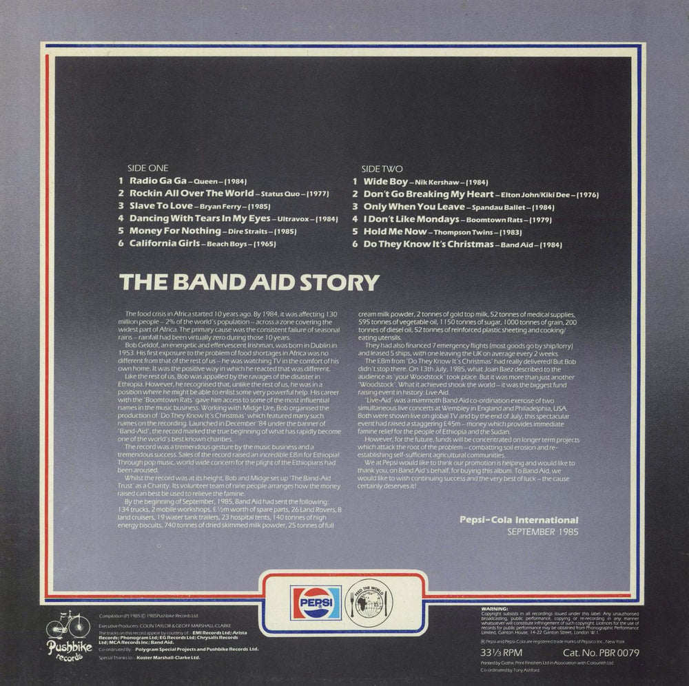 Band Aid Pepsi Band Aid Hits UK vinyl LP album (LP record)