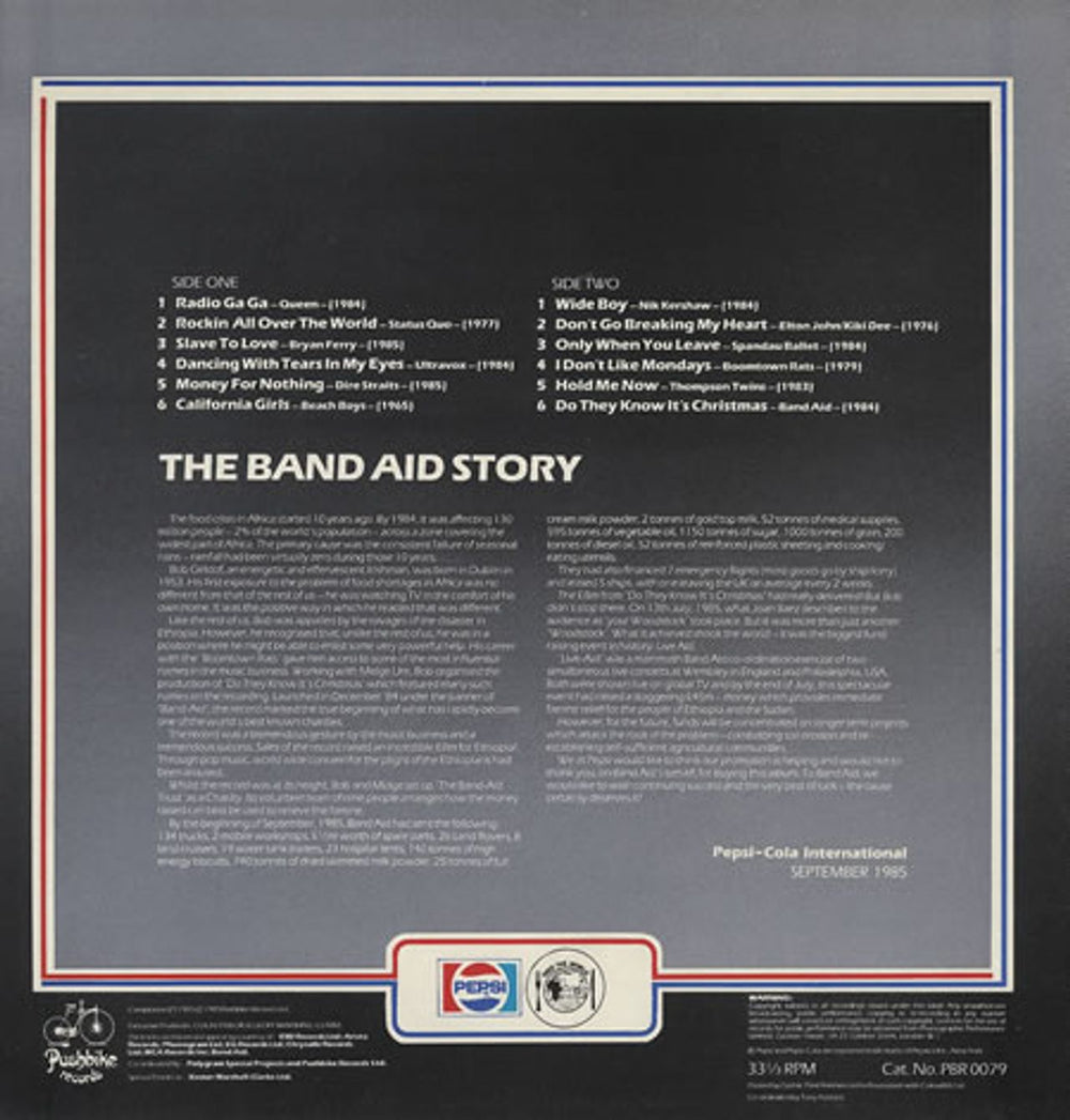 Band Aid Pepsi Band Aid Hits UK vinyl LP album (LP record) AIDLPPE60390