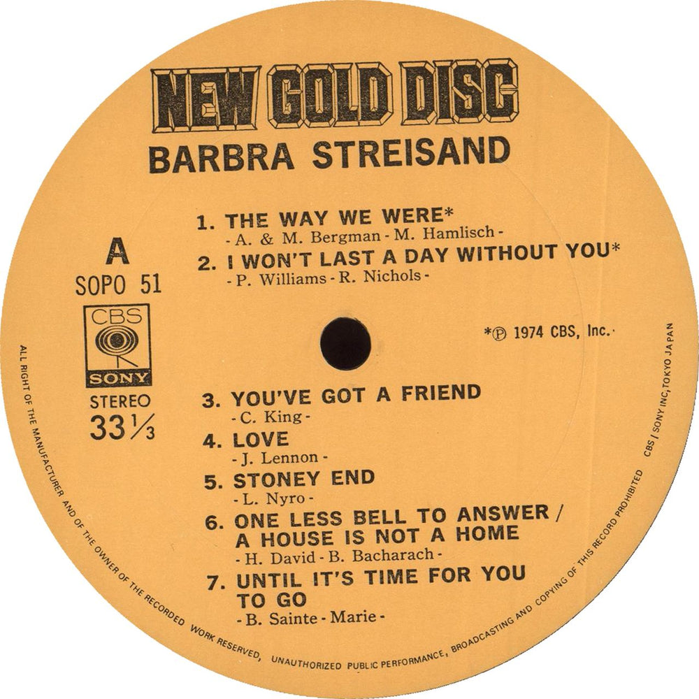 Barbra Streisand New Gold Disc Japanese vinyl LP album (LP record) BARLPNE122510