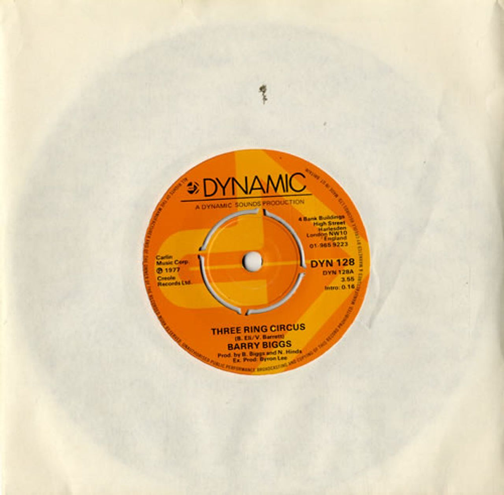 Barry Biggs Three Ring Circus UK 7" vinyl single (7 inch record / 45) DYN128
