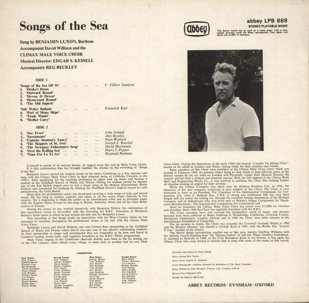 Benjamin Luxon Songs Of The Sea UK vinyl LP album (LP record)