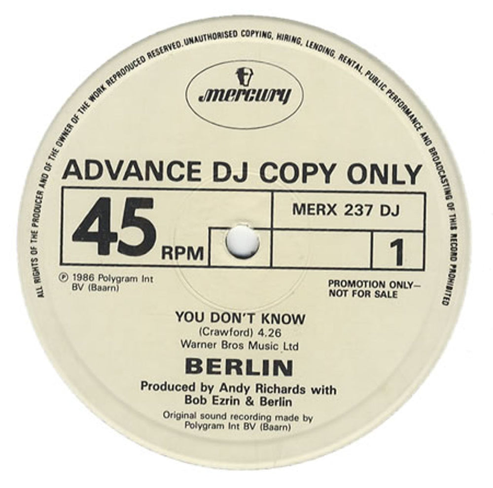 Berlin You Don't Know Me UK Promo 12" vinyl single (12 inch record / Maxi-single) MERX237DJ