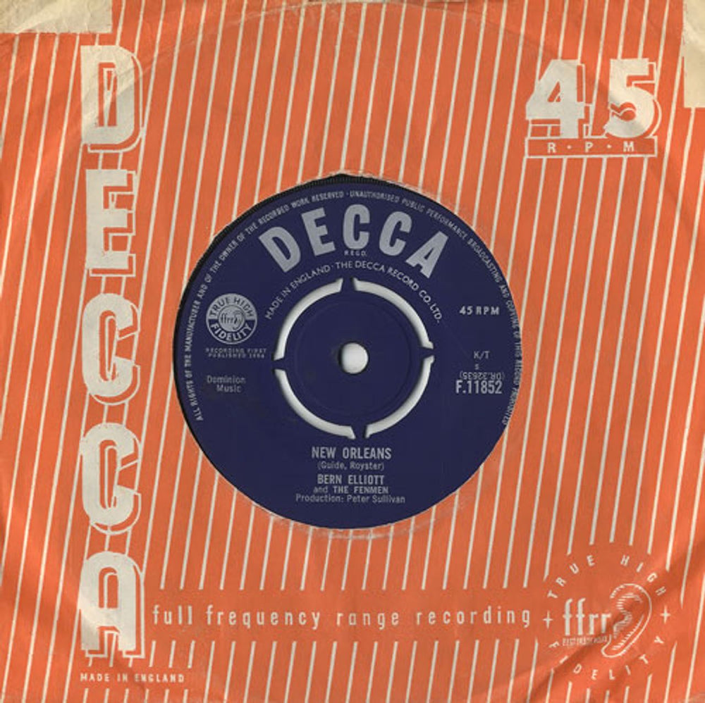 Bern Elliott & The Fenmen New Orleans UK 7" vinyl single (7 inch record / 45) F.11852