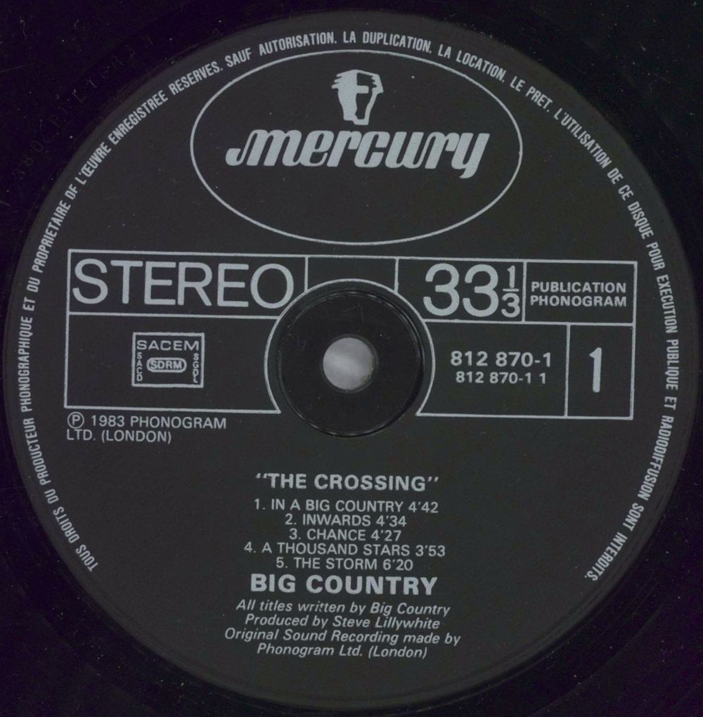 Big Country The Crossing French vinyl LP album (LP record) BIGLPTH824685