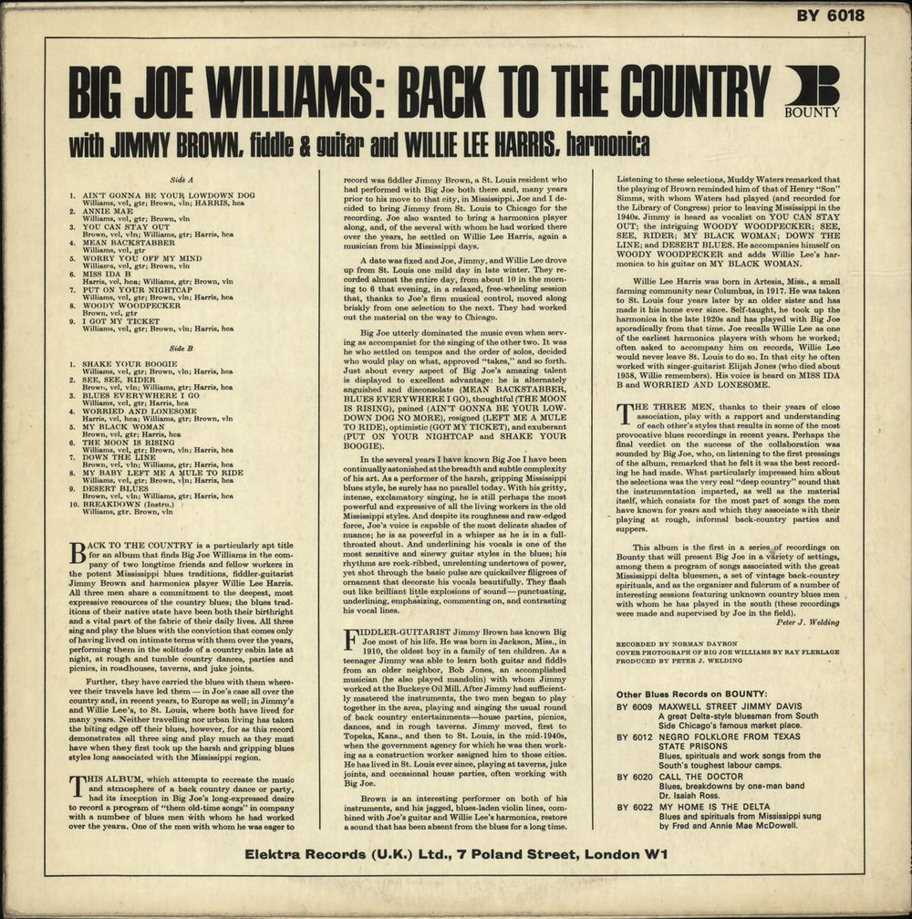 Big Joe Williams Back To The Country UK vinyl LP album (LP record)