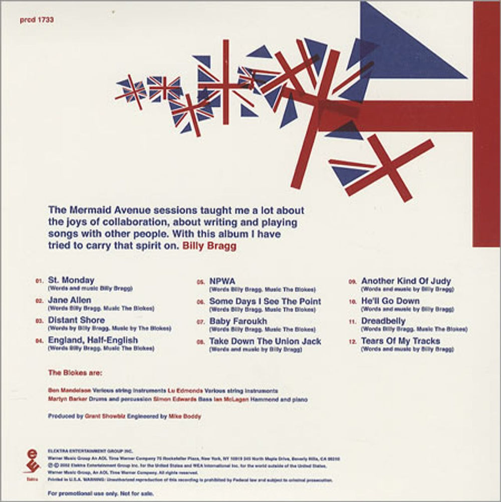 Billy Bragg England, Half-English US Promo CD album (CDLP) BBRCDEN207429