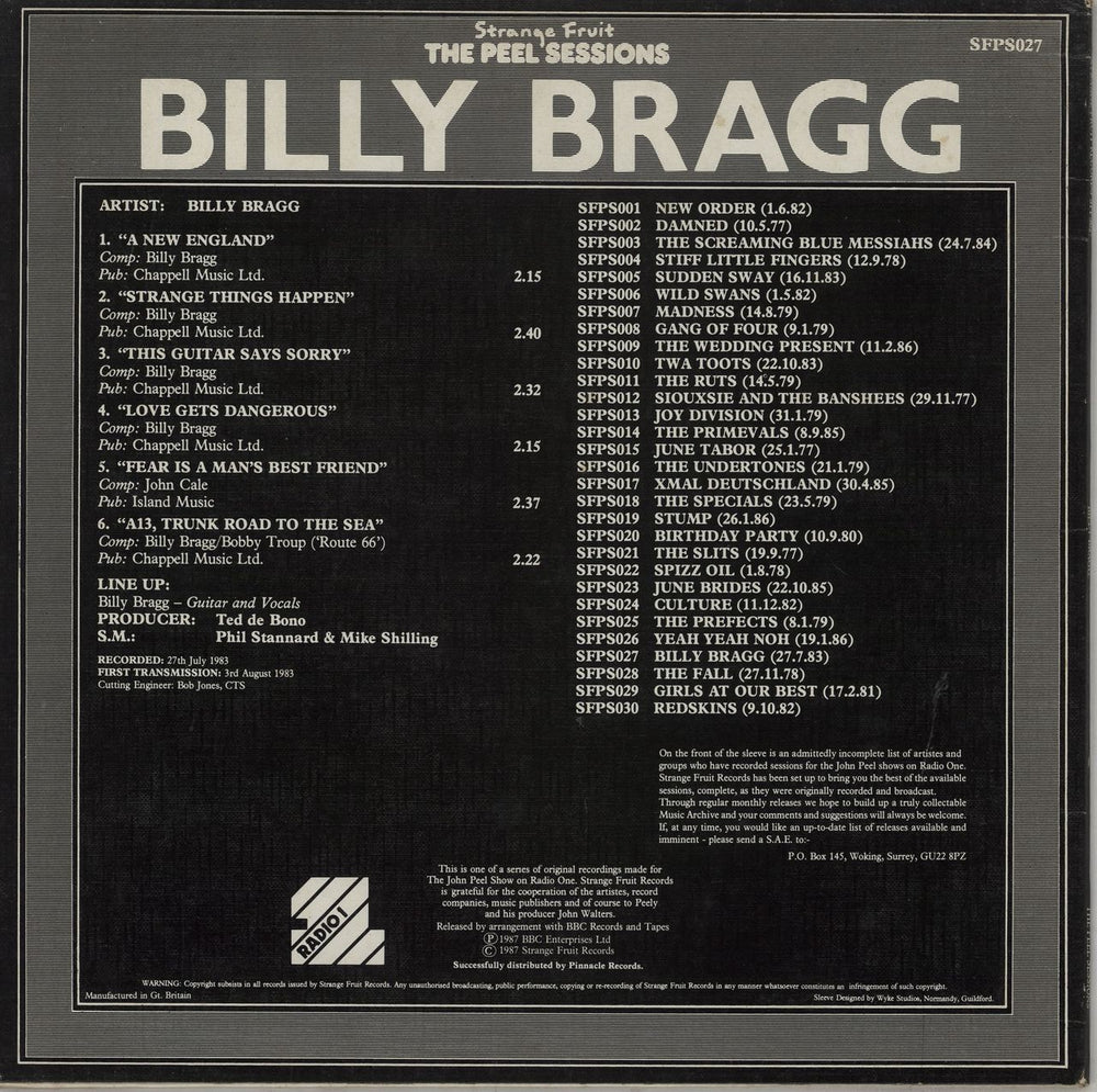 Billy Bragg The Peel Sessions - EX UK 12" vinyl single (12 inch record / Maxi-single)