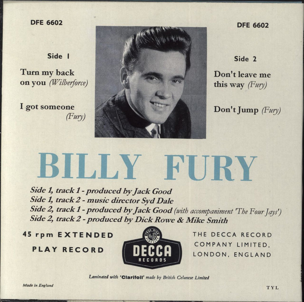 Billy Fury Billy Fury No. 3 UK 7" vinyl single (7 inch record / 45)