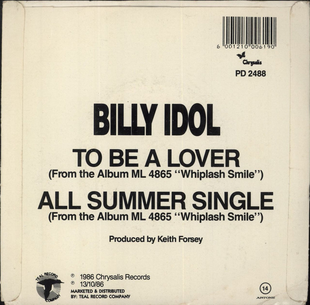 Billy Idol To Be A Lover South African 7" vinyl single (7 inch record / 45) 6001210006190