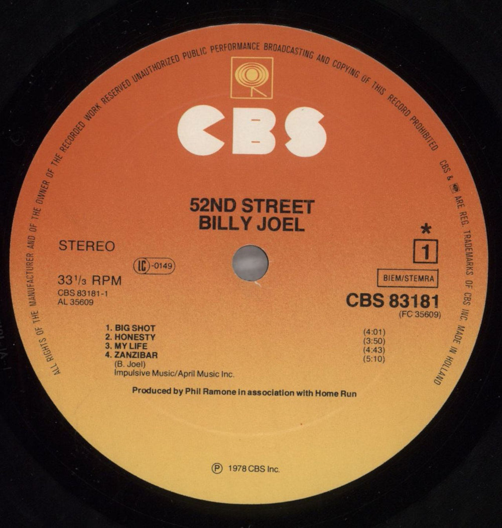 Billy Joel 52nd Street - Hype Sticker UK vinyl LP album (LP record) BLYLPND823341