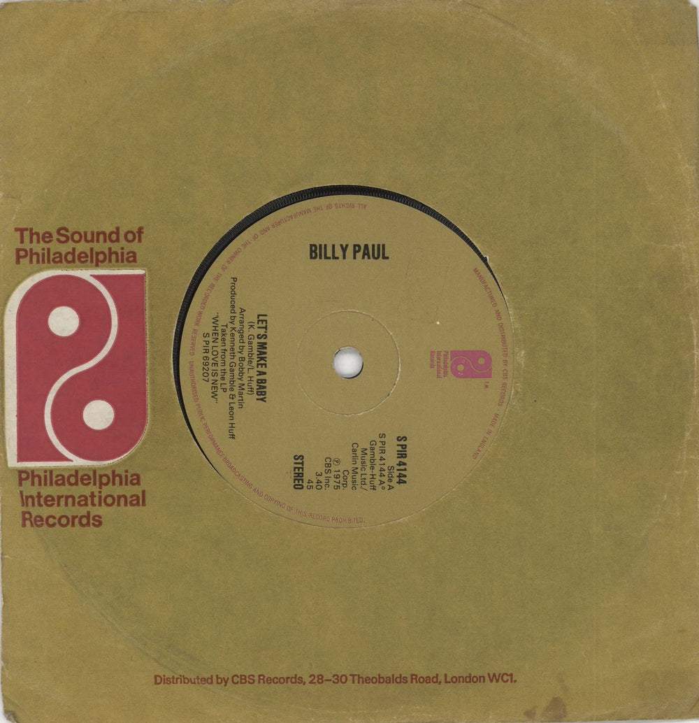 Billy Paul Let's Make A Baby UK 7" vinyl single (7 inch record / 45) SPIR4144