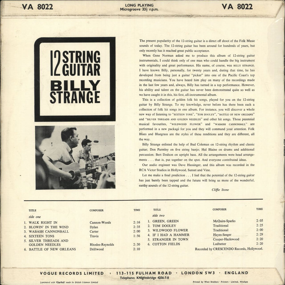 Billy Strange 12 String Guitar UK vinyl LP album (LP record)