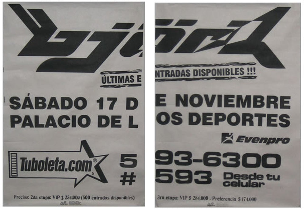 Björk Palacio De Los Deportes Colombian poster 27½" X 78" FLY POSTER